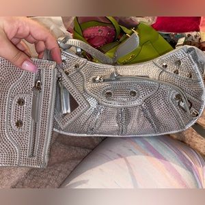 Public desire silver rhinestone shoulder crossbody bag purse